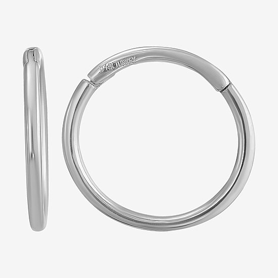 Mens White 14K Gold 12mm Round Hoop Earrings