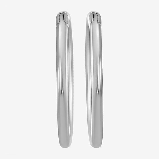 Mens White 14K Gold 12mm Round Hoop Earrings