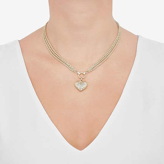 Womens 10K Gold Heart 17 Inch Pendant Necklace