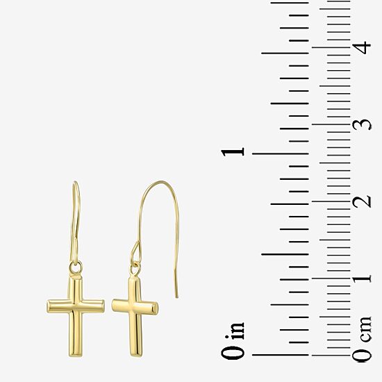 Womens 14K Gold Cross Drop Earrings