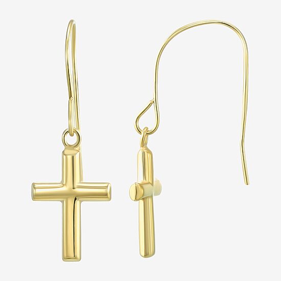 Womens 14K Gold Cross Drop Earrings