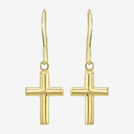 Womens 14K Gold Cross Drop Earrings