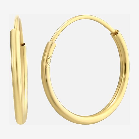 Womens 14K Gold 10mm Round Hoop Earrings