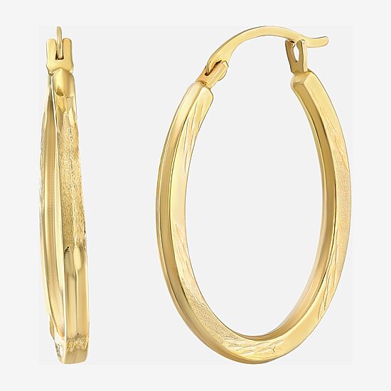 Womens 14K Gold 20mm Oval Hoop Earrings