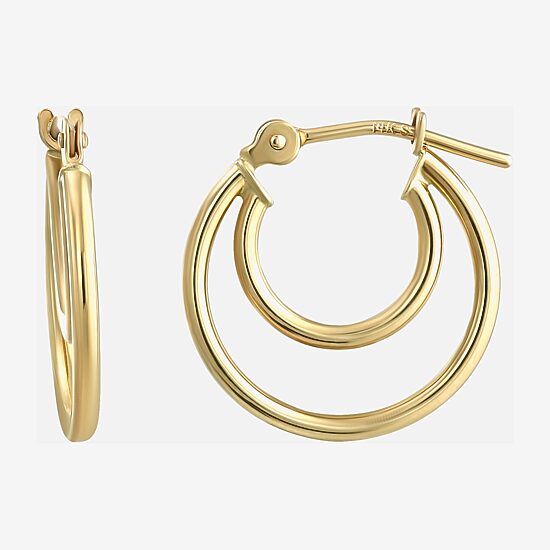 Womens 14K Gold 14mm Round Hoop Earrings