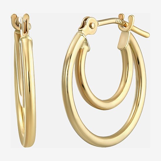 Womens 14K Gold 14mm Round Hoop Earrings