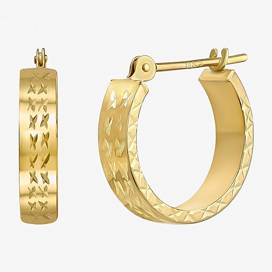 Womens 14K Gold 15mm Round Hoop Earrings