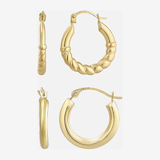 Womens 14K Gold Round Hoop Earrings