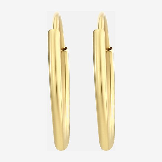 Womens 14K Gold 14mm Round Hoop Earrings