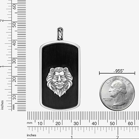 Lion Mens White Cubic Zirconia Stainless Steel Dog Tag 24 Inch Pendant Necklace