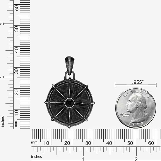 Mens Black Spinel Stainless Steel Round 24 Inch Pendant Necklace