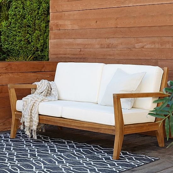 Carlbach Outdoor Teak 2-Seater Loveseat with Cushions