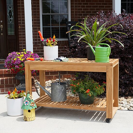 Carlbach Outdoor Teak 48" Kitchen Island with Wheels