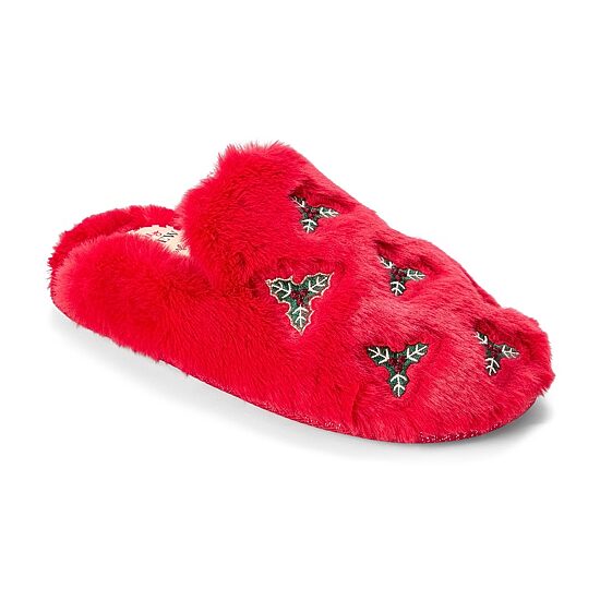 Dearfoams Holiday Fur Shaped Tab Womens Memory Foam Clog Slippers