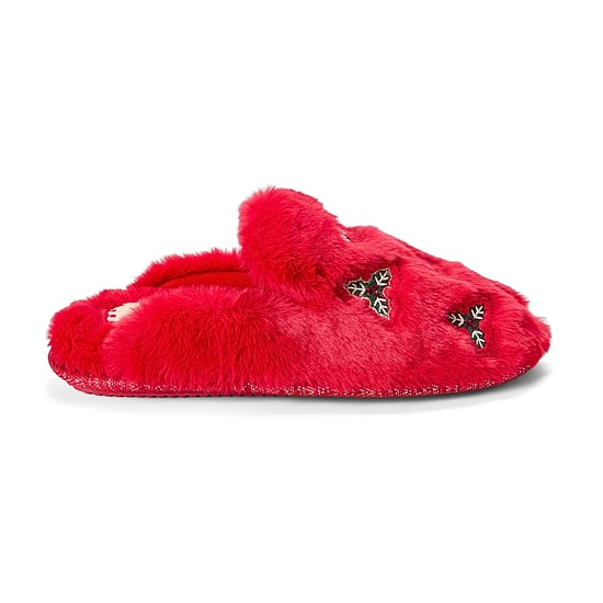 Dearfoams Holiday Fur Shaped Tab Womens Memory Foam Clog Slippers