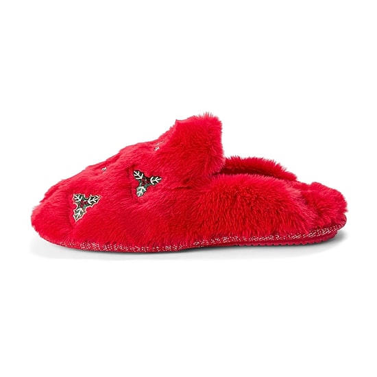 Dearfoams Holiday Fur Shaped Tab Womens Memory Foam Clog Slippers