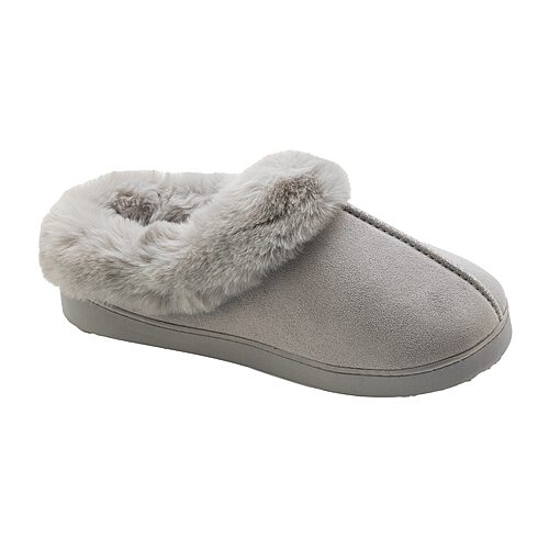 Cuddl Duds Faux Fur Womens Memory Foam Clog Slippers In Gray