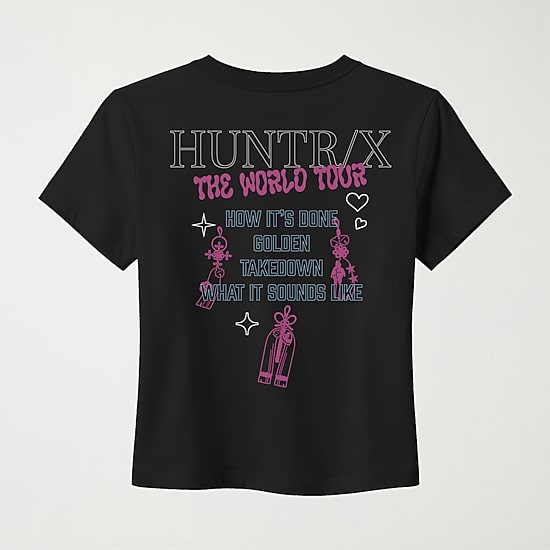 Womens Juniors Crew Neck Short Sleeve Fitted KPOP Demon Hunters Graphic T-Shirt