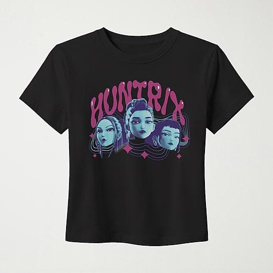 Womens Juniors Crew Neck Short Sleeve Fitted KPOP Demon Hunters Graphic T-Shirt