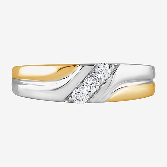 (G / Si1-Si2) Mens 1/5 CT. Lab Grown White Diamond 14K Gold Over Silver 3-Stone Wedding Band
