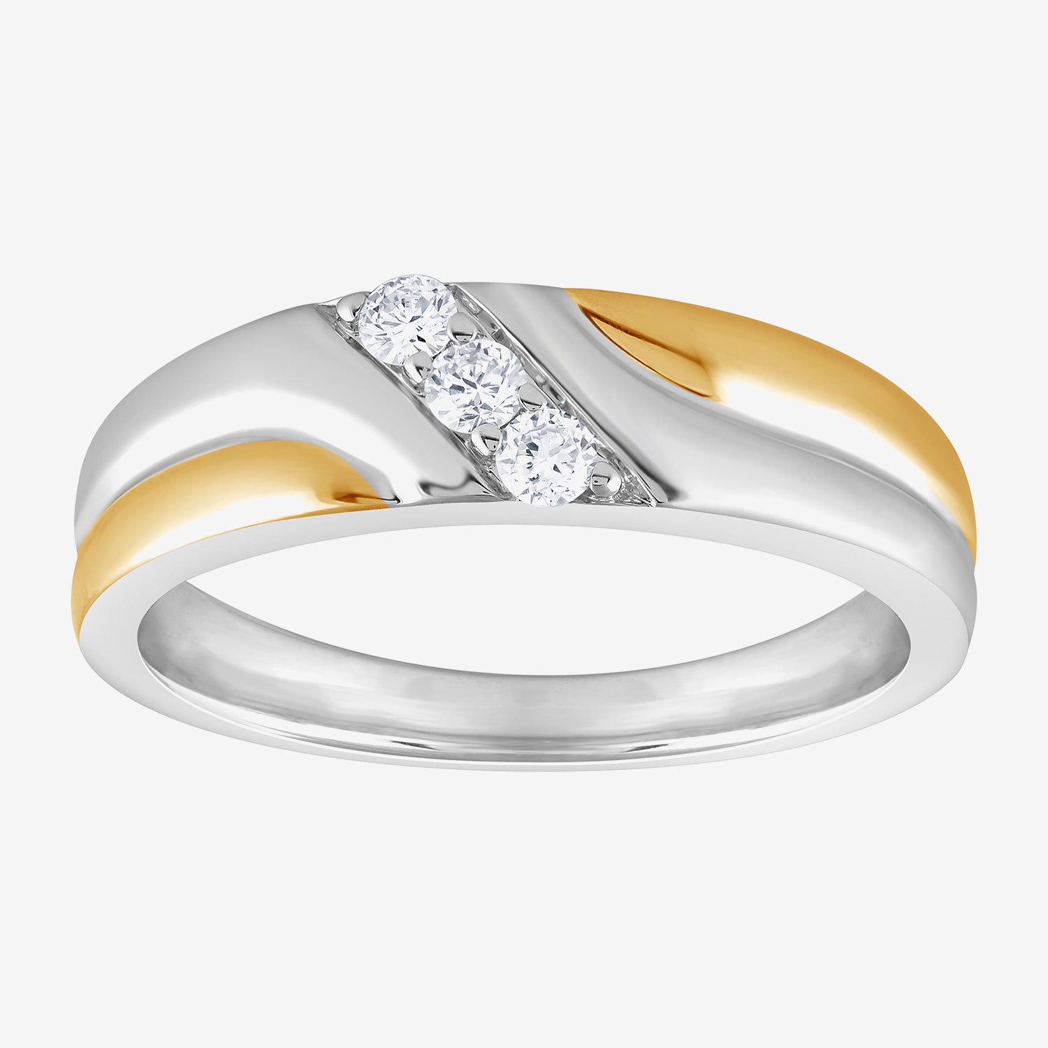 (G / Si1-Si2) Mens 1/5 CT. Lab Grown White Diamond 14K Gold Over Silver 3-Stone Wedding Band