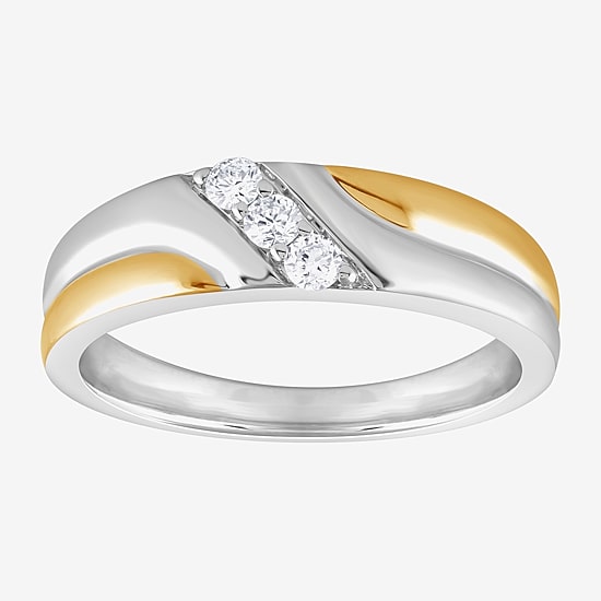 (G / Si1-Si2) Mens 1/5 CT. Lab Grown White Diamond 14K Gold Over Silver 3-Stone Wedding Band
