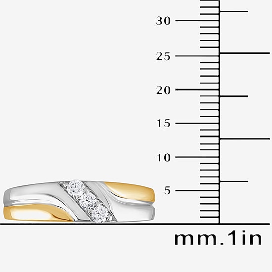 (G / Si1-Si2) Mens 1/5 CT. Lab Grown White Diamond 14K Gold Over Silver 3-Stone Wedding Band