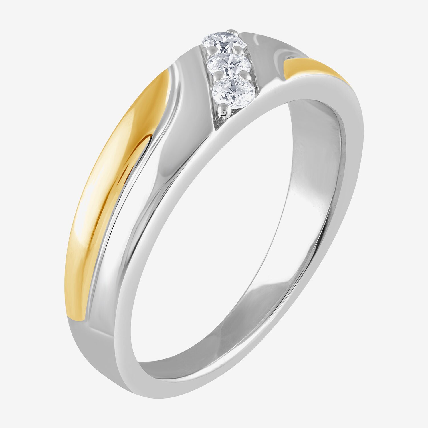(G / Si1-Si2) Mens 1/5 CT. Lab Grown White Diamond 14K Gold Over Silver 3-Stone Wedding Band