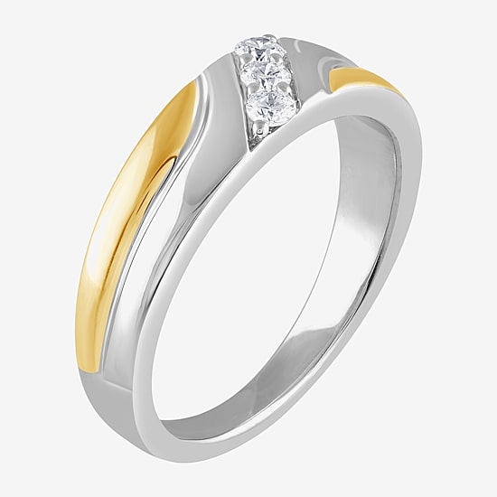 (G / Si1-Si2) Mens 1/5 CT. Lab Grown White Diamond 14K Gold Over Silver 3-Stone Wedding Band