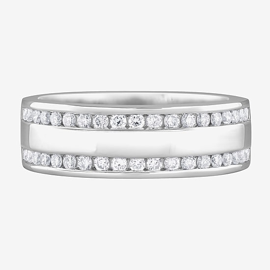 (G / Si1-Si2) Mens 3/4 CT. T.W. Lab Grown White Diamond Sterling Silver Wedding Band