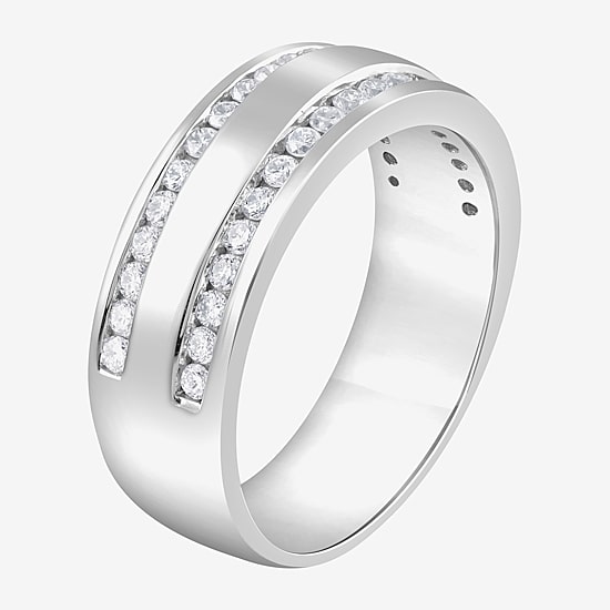 (G / Si1-Si2) Mens 3/4 CT. T.W. Lab Grown White Diamond Sterling Silver Wedding Band