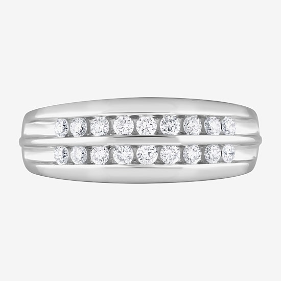 (G / Si1-Si2) Mens 1/2 CT. T.W. Lab Grown White Diamond Sterling Silver Anniversary Wedding Band