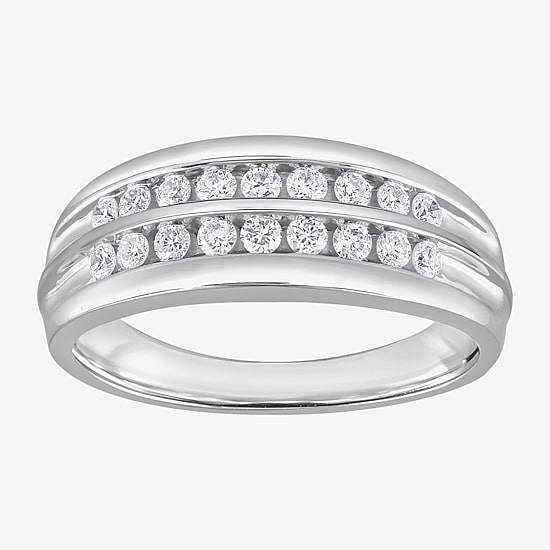 (G / Si1-Si2) Mens 1/2 CT. T.W. Lab Grown White Diamond Sterling Silver Anniversary Wedding Band