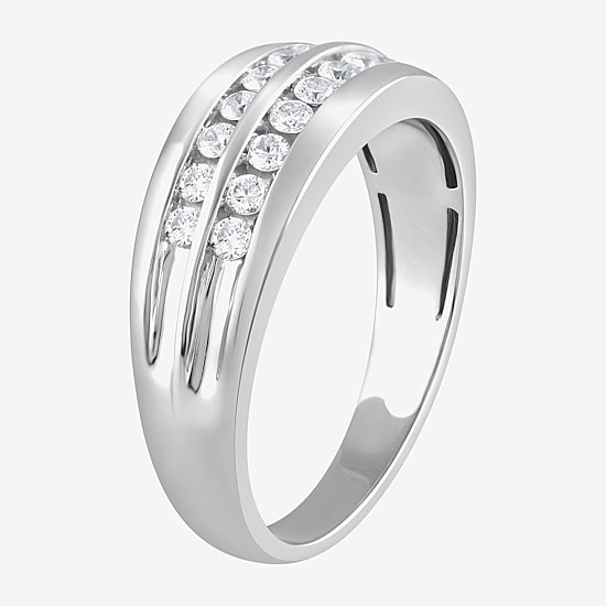 (G / Si1-Si2) Mens 1/2 CT. T.W. Lab Grown White Diamond Sterling Silver Anniversary Wedding Band