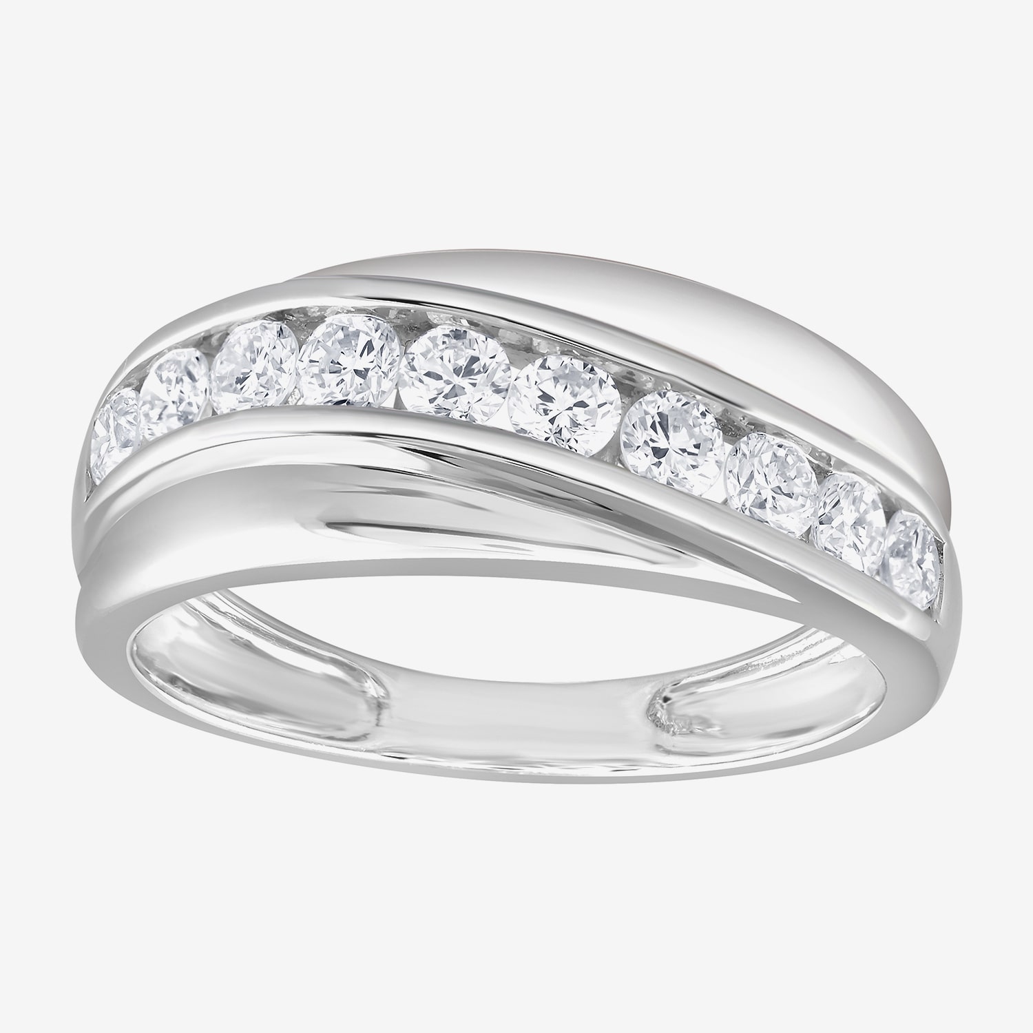 (G / Si1-Si2) Mens 1 CT. T.W. Lab Grown White Diamond Sterling Silver Wedding Band