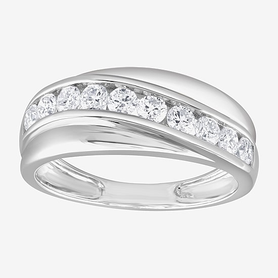 (G / Si1-Si2) Mens 1 CT. T.W. Lab Grown White Diamond Sterling Silver Wedding Band