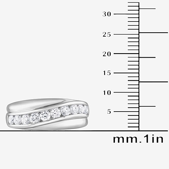 (G / Si1-Si2) Mens 1 CT. T.W. Lab Grown White Diamond Sterling Silver Wedding Band