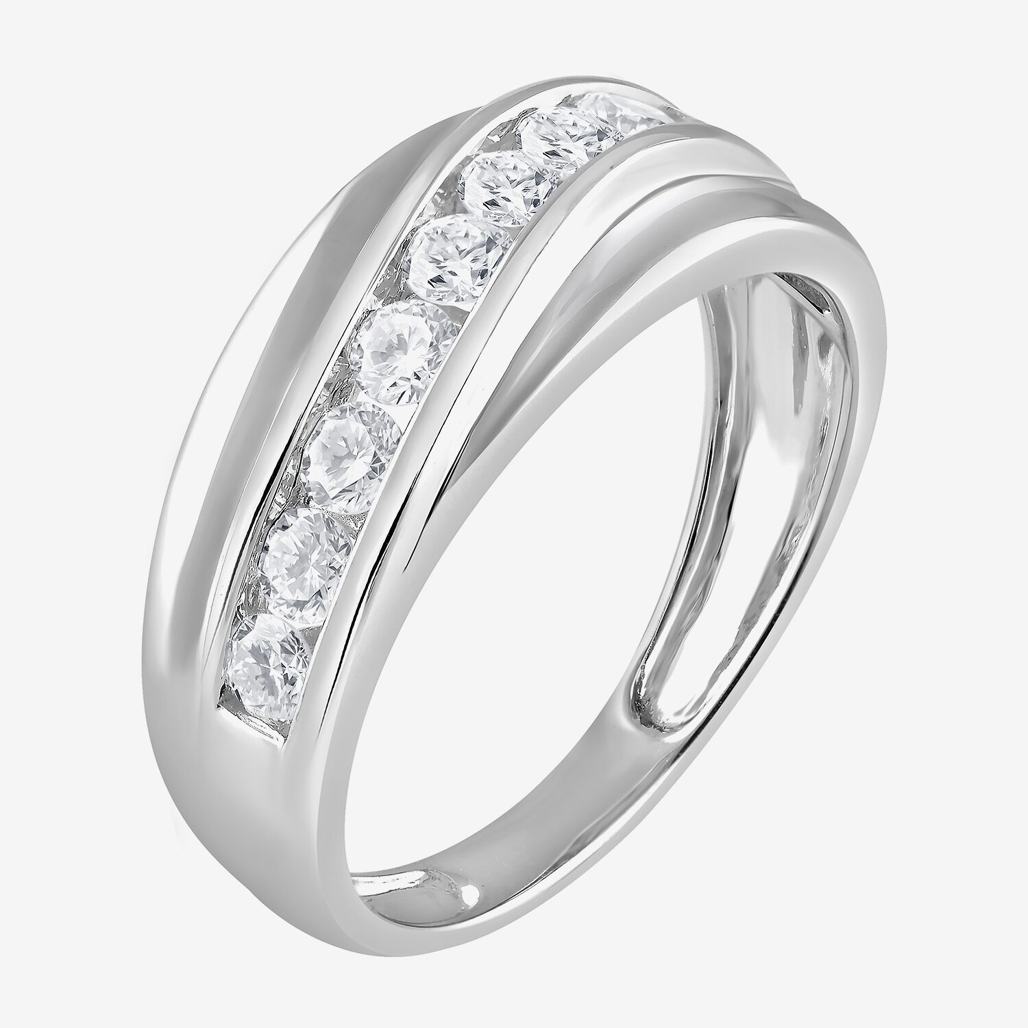(G / Si1-Si2) Mens 1 CT. T.W. Lab Grown White Diamond Sterling Silver Wedding Band