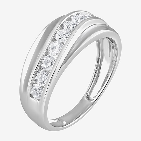 (G / Si1-Si2) Mens 1 CT. T.W. Lab Grown White Diamond Sterling Silver Wedding Band