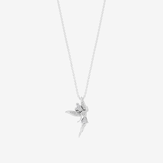 Enchanted Disney Fine Jewelry Womens 1/8 CT. T.W. Natural White Diamond Sterling Silver 18 Inch Pendant Necklace