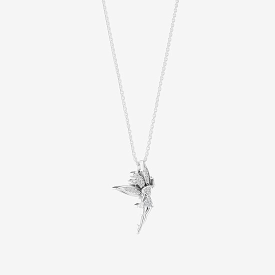 Enchanted Disney Fine Jewelry Womens 1/8 CT. T.W. Natural White Diamond Sterling Silver 18 Inch Pendant Necklace