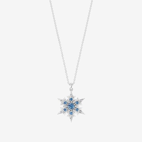 Enchanted Disney Fine Jewelry Womens 1/10 CT. T.W. Genuine Blue Topaz Sterling Silver Snowflake 18 Inch Pendant Necklace