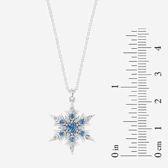Enchanted Disney Fine Jewelry Womens 1/10 CT. T.W. Genuine Blue Topaz Sterling Silver Snowflake 18 Inch Pendant Necklace