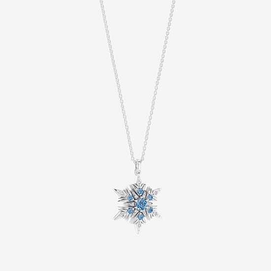 Enchanted Disney Fine Jewelry Womens 1/10 CT. T.W. Genuine Blue Topaz Sterling Silver Snowflake 18 Inch Pendant Necklace