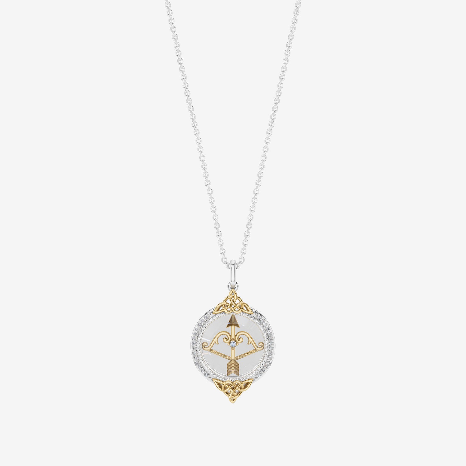 Enchanted Disney Fine Jewelry Womens 1/6 CT. T.W. Genuine White Quartz 14K Gold Over Silver Arrow 18 Inch Pendant Necklace