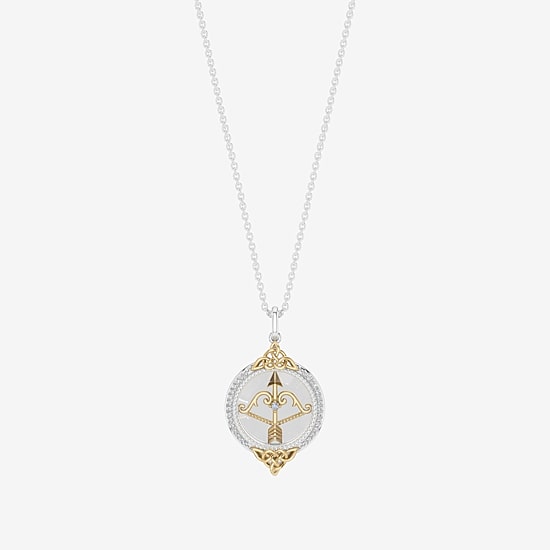 Enchanted Disney Fine Jewelry Womens 1/6 CT. T.W. Genuine White Quartz 14K Gold Over Silver Arrow 18 Inch Pendant Necklace