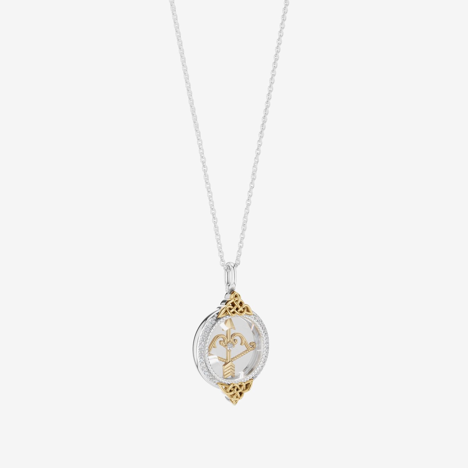 Enchanted Disney Fine Jewelry Womens 1/6 CT. T.W. Genuine White Quartz 14K Gold Over Silver Arrow 18 Inch Pendant Necklace