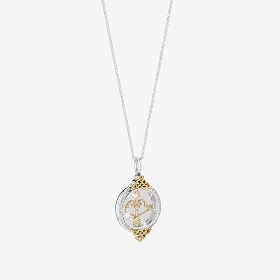 Enchanted Disney Fine Jewelry Womens 1/6 CT. T.W. Genuine White Quartz 14K Gold Over Silver Arrow 18 Inch Pendant Necklace