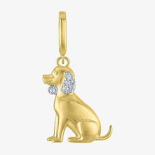 Charmed by Diamond Addiction Diamond Accent Dog (G-H / Si2- I1) White Diamond Accent 14K Gold Over Silver Charm, One Size, Yellow