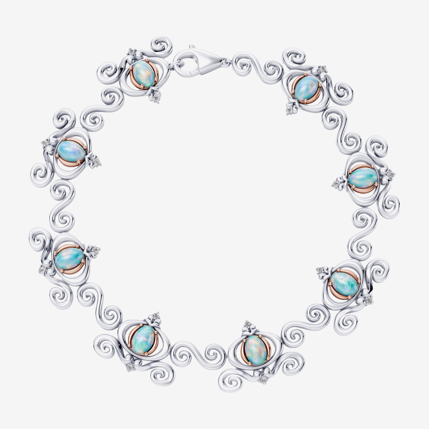Womens 1/10 CT. T.W. Lab Created White Opal 14K Rose Gold Over Silver Sterling Silver Cinderella Princess 7.5 Inch Tennis Bracelet